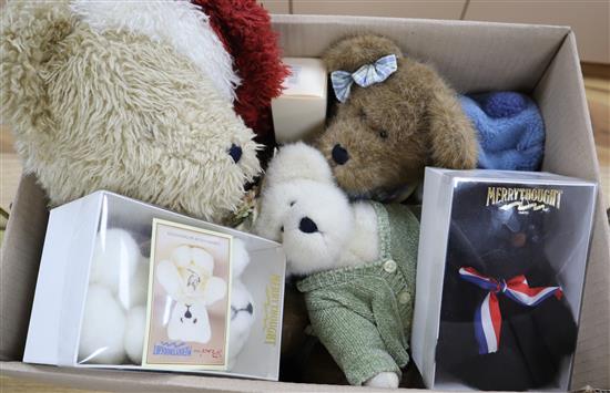 Boyds Santa, three others and two Merrythought limited edition bears